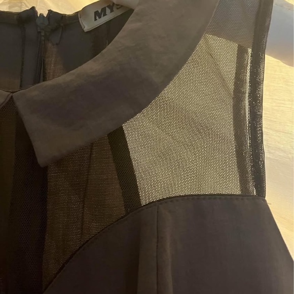 Modcloth 60s Style Slate Grey Box Pleat Dress with Mesh Inserts In Bodice and Ed - Picture 3 of 6